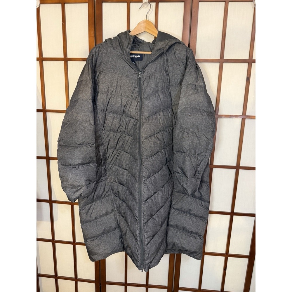 Lands' End Women's Plus 3X Grey Quilted Long Down Puffer Parka Coat 600 Fill NEW